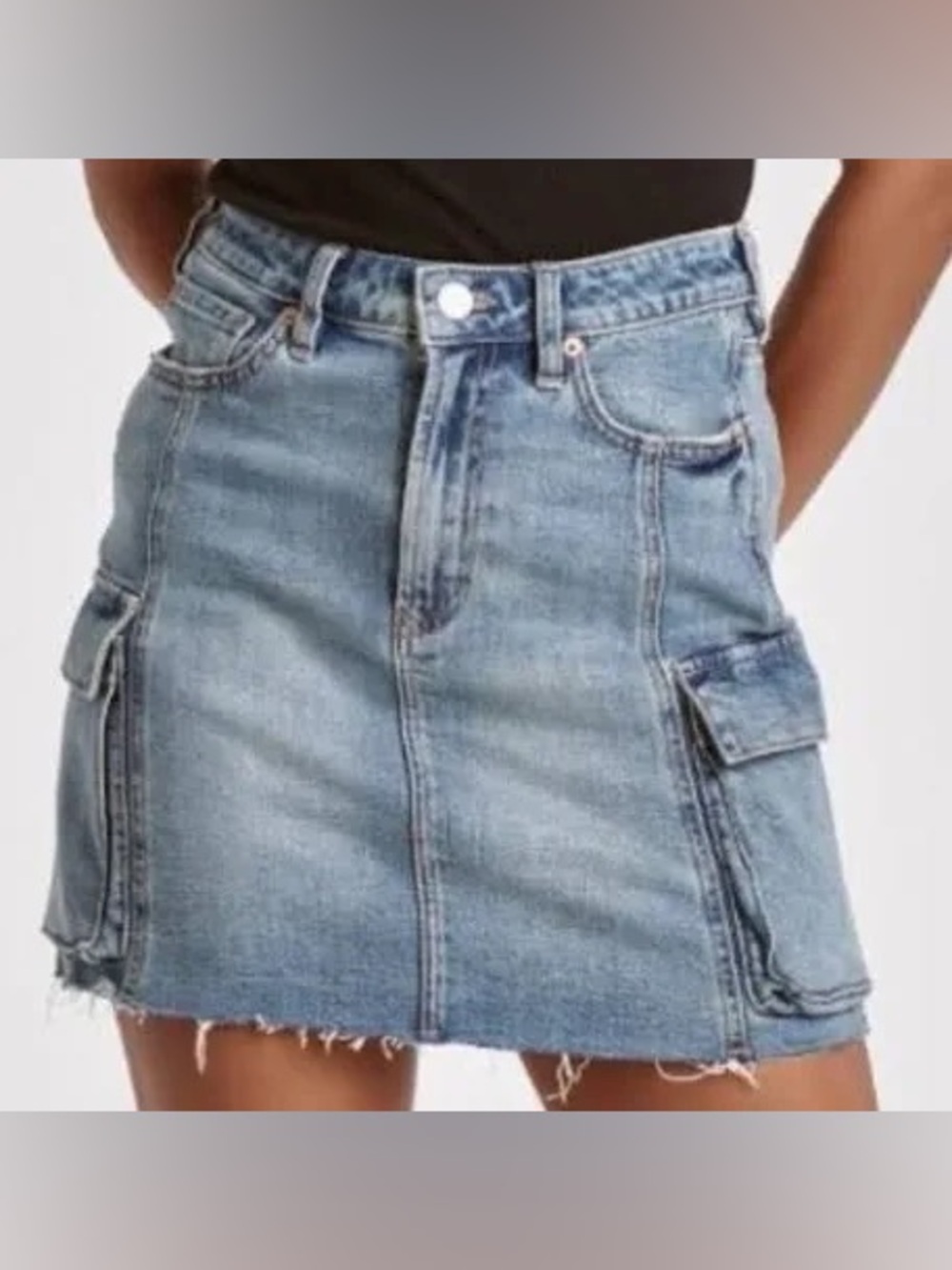 pistola Light Blue Denim Cargo Mini Skirt